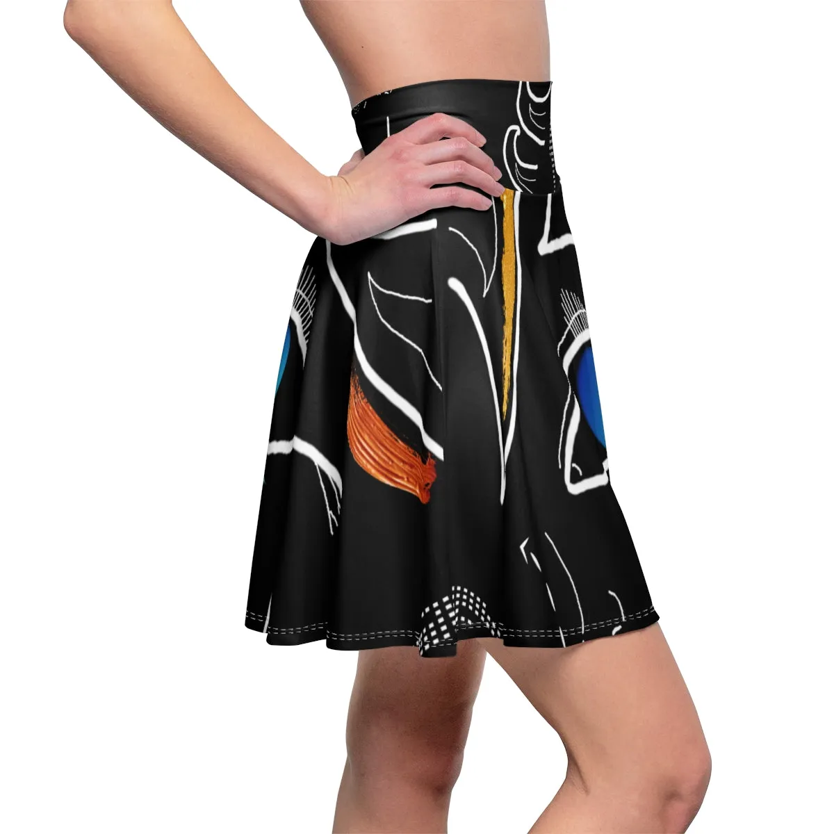 Women's Skater Skirt FACE DOODLES AZURE