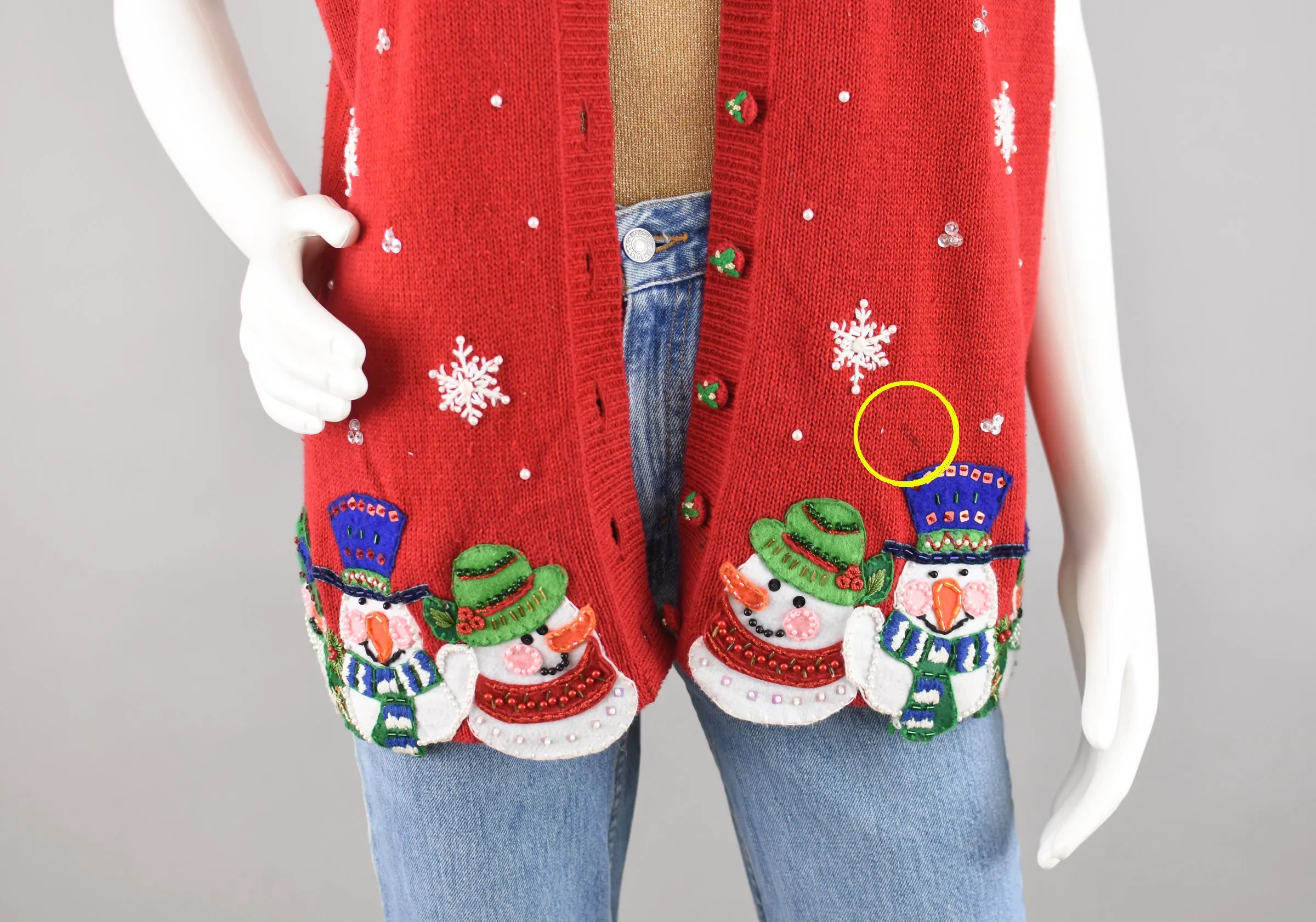 Y2K Ugly Christmas Snowmen Cardigan Women's Large