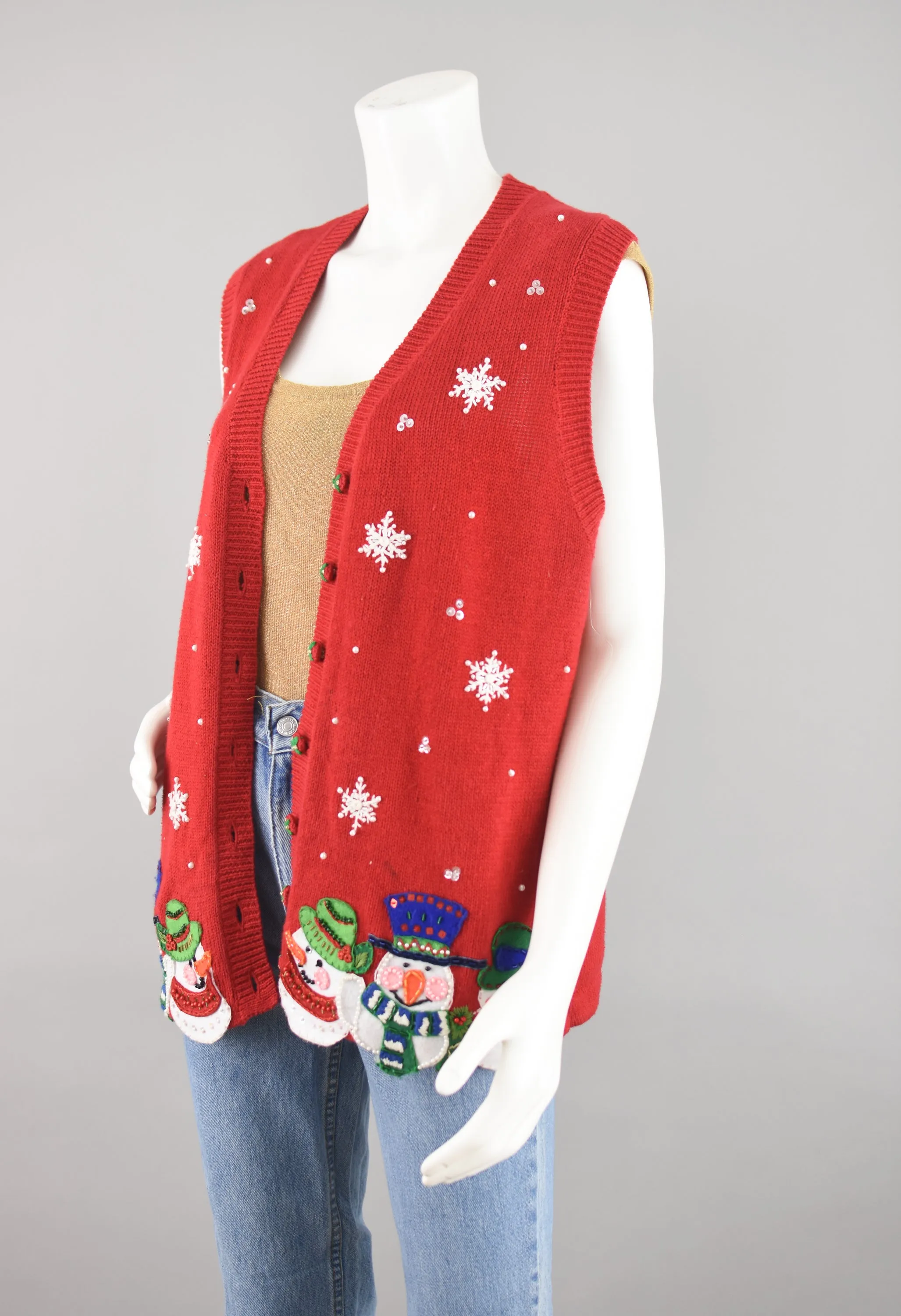 Y2K Ugly Christmas Snowmen Cardigan Women's Large