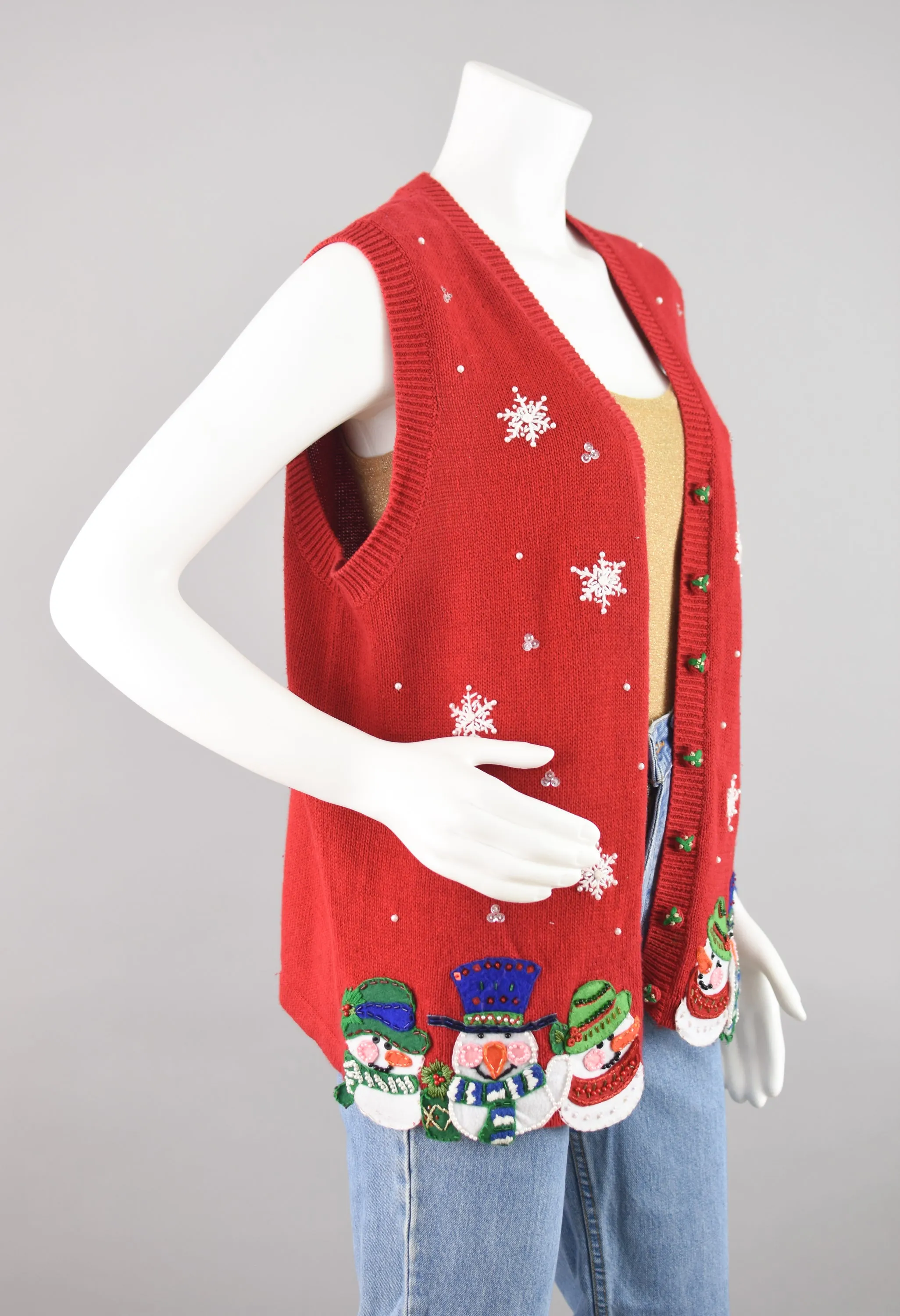 Y2K Ugly Christmas Snowmen Cardigan Women's Large