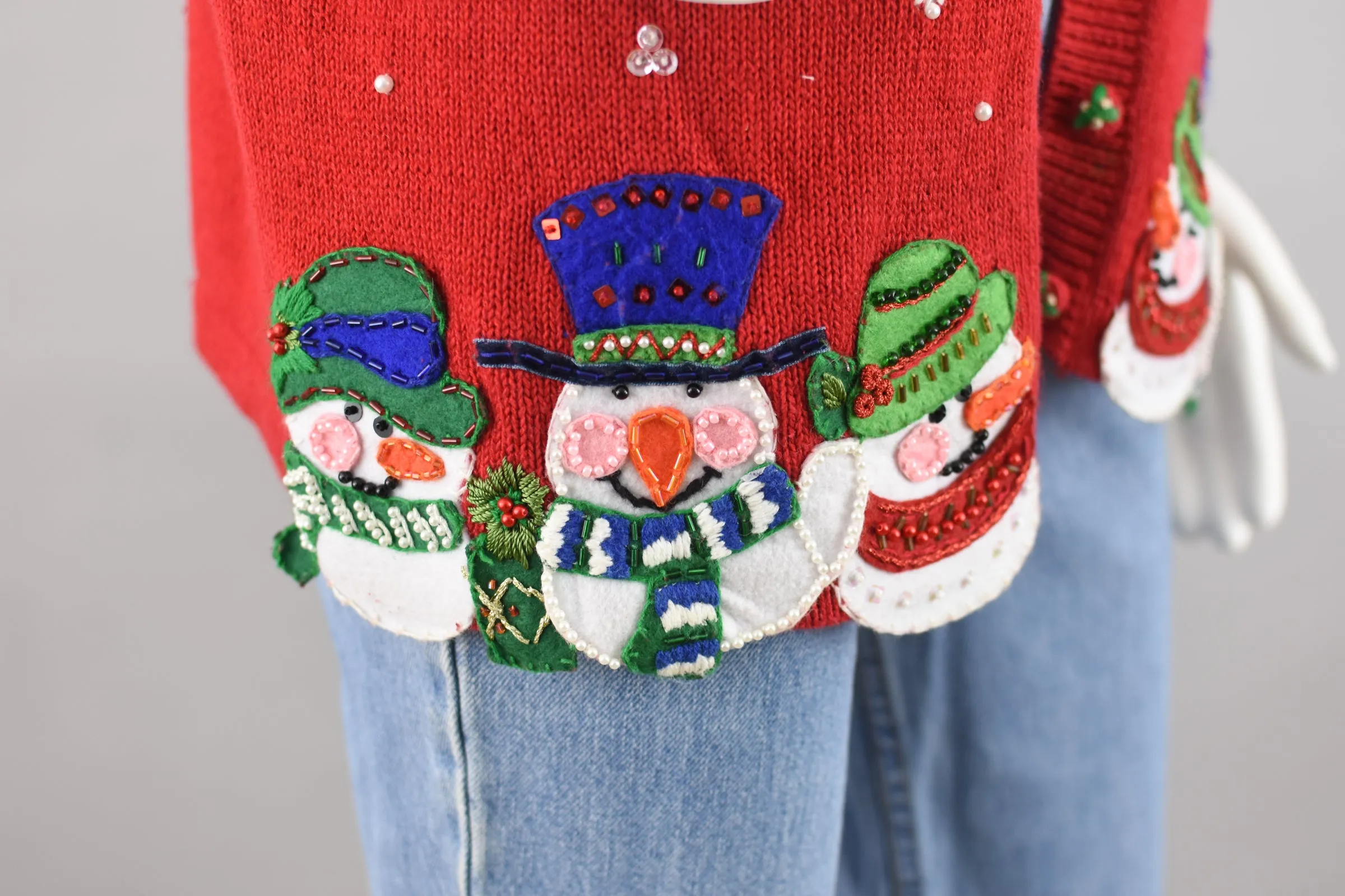 Y2K Ugly Christmas Snowmen Cardigan Women's Large