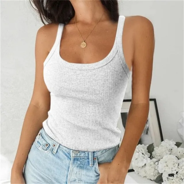 Yeknu Women Sleeveless Spaghetti Vest Quality Knitted Camis U-neck Tank Tops Casual Solid Color Basic Camisole For Female Plus Size