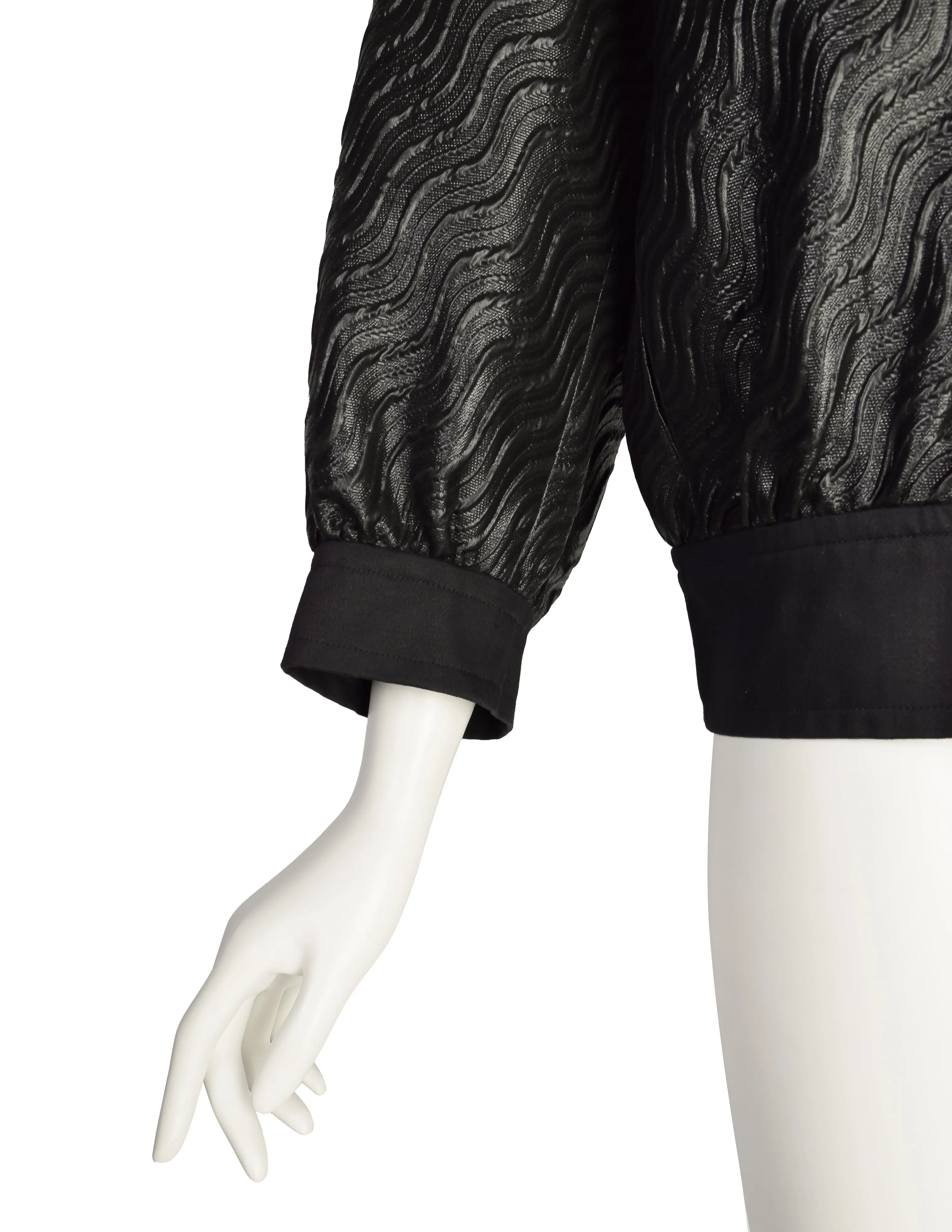 Yves Saint Laurent Vintage SS 1984 Black Brocade Metallic Puff Sleeve Jacket